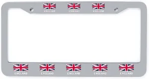 Made in England British Flag Union Jack License Plate Frames Universal Car Tag Holder Auto Accessories Silver-Style