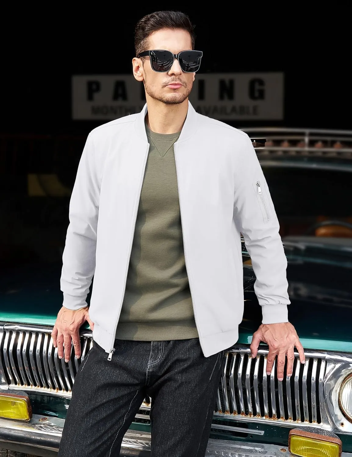 MAGCOMSEN Men's Bomber Jacket Lightweight Casual Windbreaker Spring Fall Zip Up Coat with 5 Pocket
