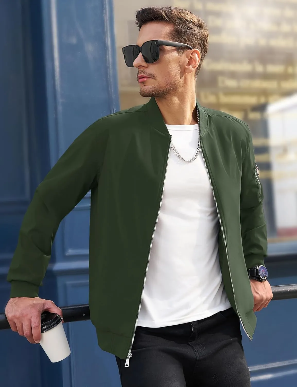 MAGCOMSEN Men's Bomber Jacket Lightweight Casual Windbreaker Spring Fall Zip Up Coat with 5 Pocket