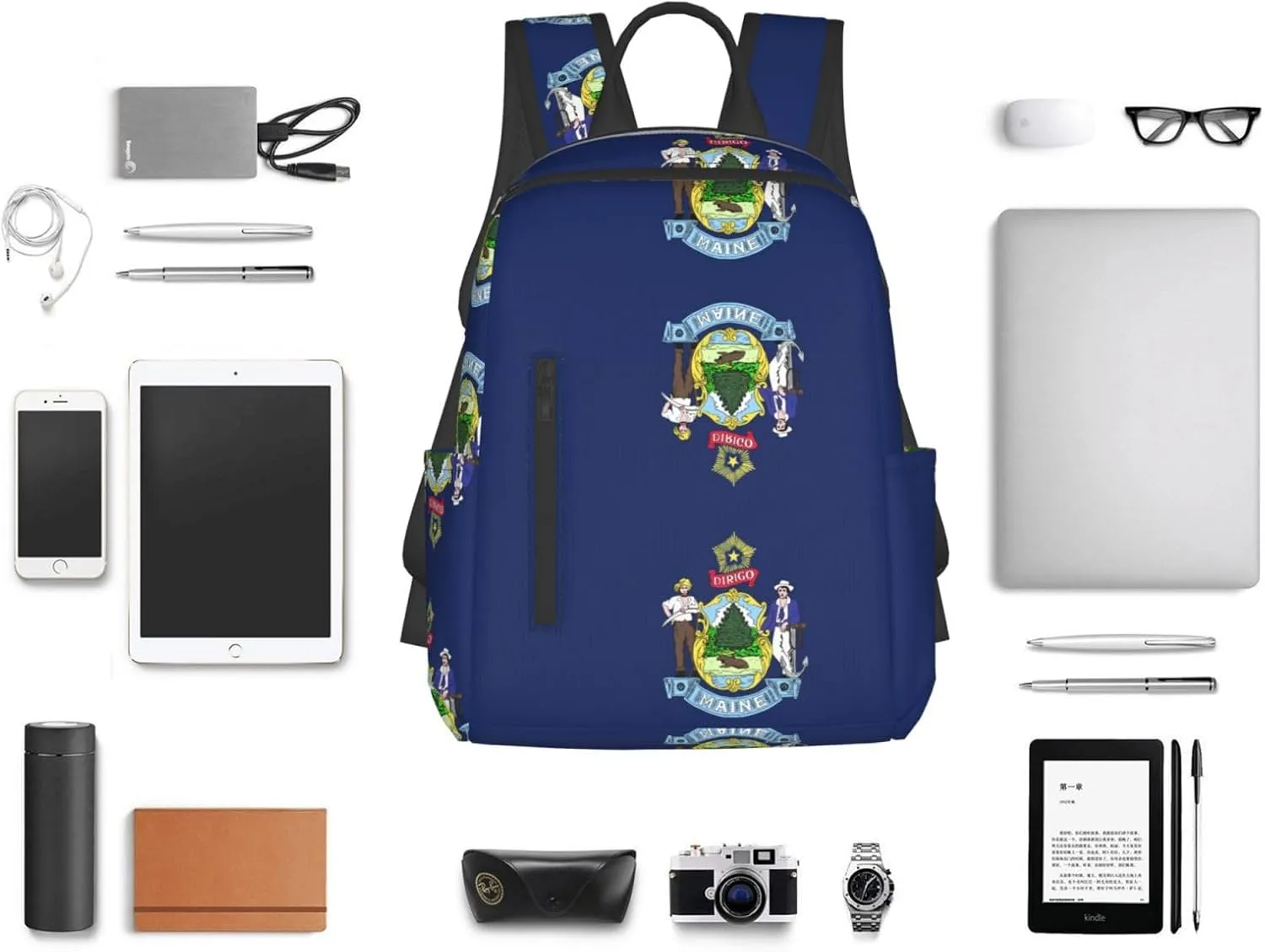 Maine State Flag print Lightweight Laptop Backpack Travel Daypack Bookbag for Women Men for Travel Work