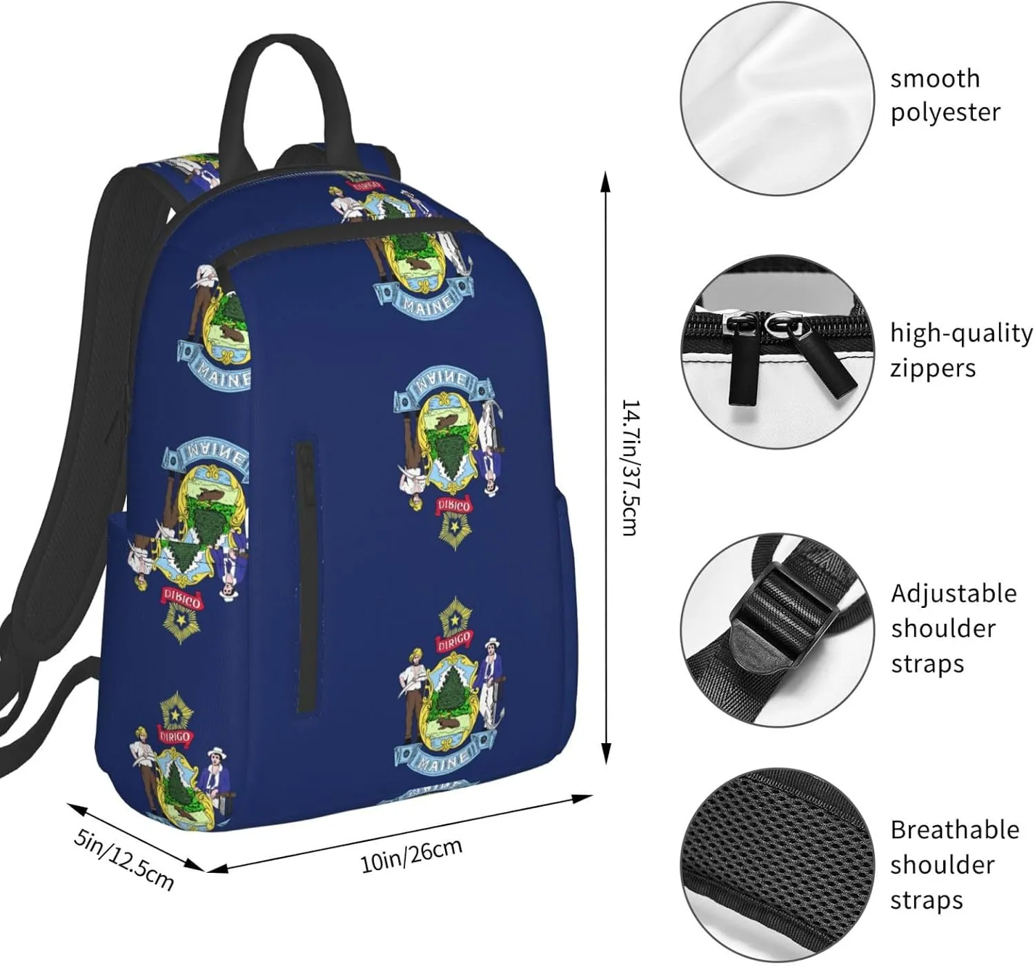 Maine State Flag print Lightweight Laptop Backpack Travel Daypack Bookbag for Women Men for Travel Work