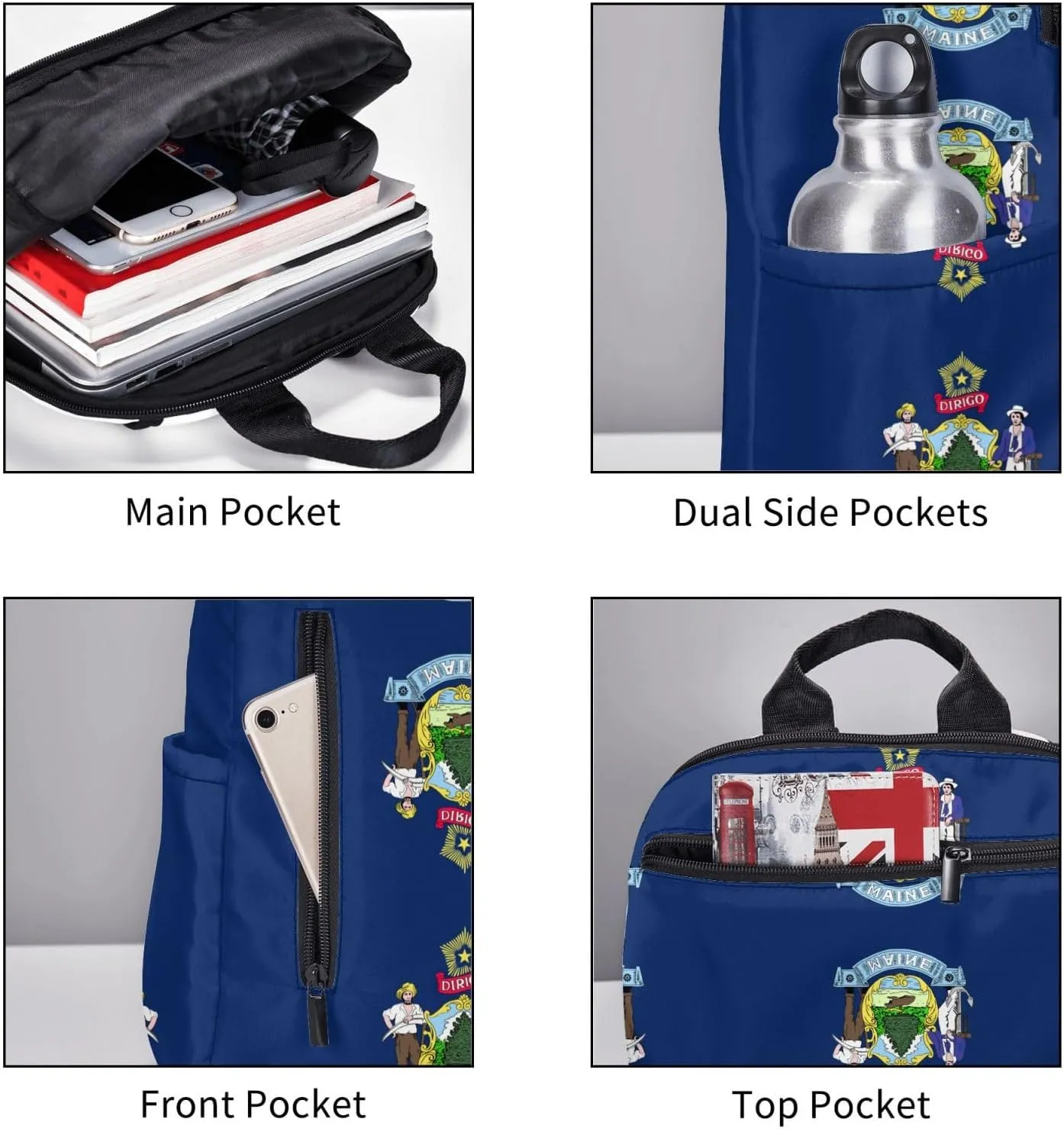 Maine State Flag print Lightweight Laptop Backpack Travel Daypack Bookbag for Women Men for Travel Work