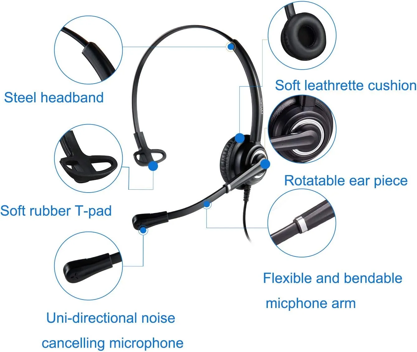 MAIRDI Office Headset with Microphone Noise Canceling, with RJ9 & 3.5mm Jack for Landline Deskphone Cell Phone PC Laptop, Telephone Headset for Call Center Phone, Work for Polycom Avaya Nortel