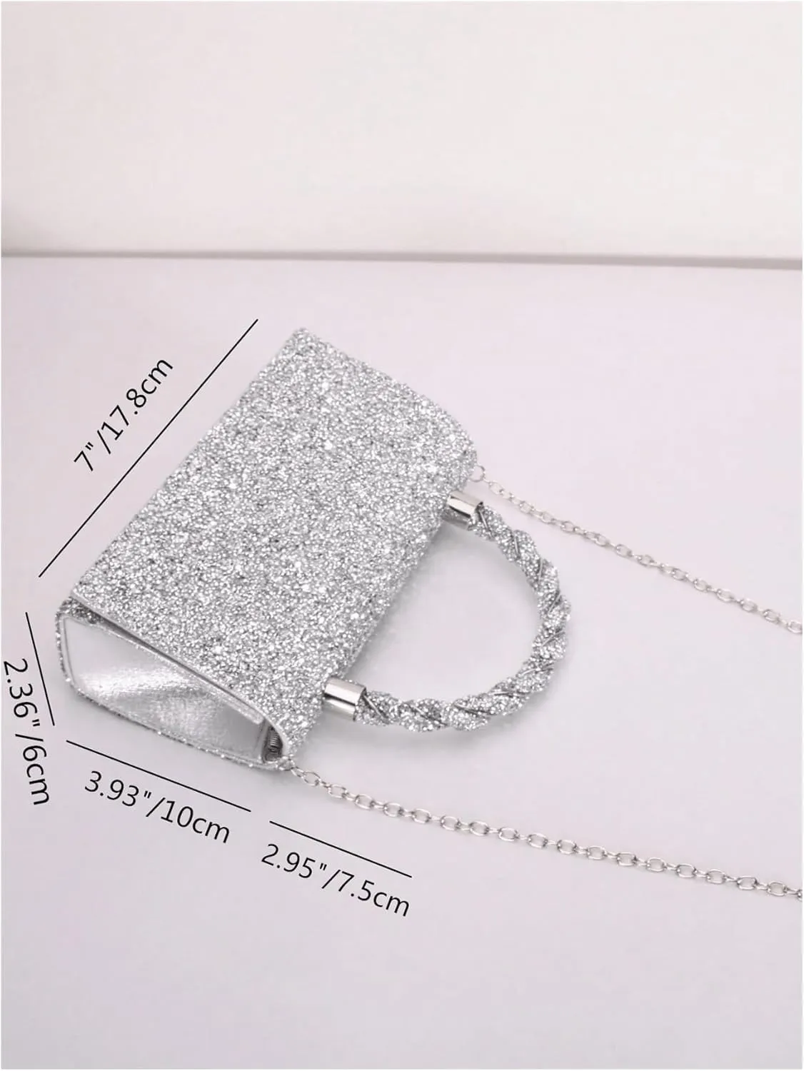 MakeMeChic Women's Evening Bags Glitter Top Handle Single Strap Clutch Handbag Mini Shoulder Bags