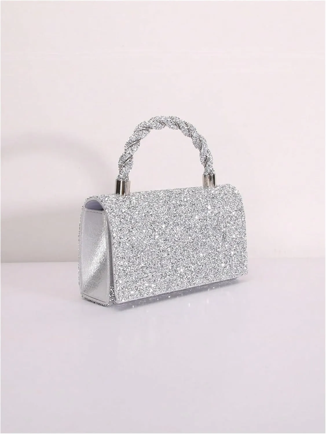 MakeMeChic Women's Evening Bags Glitter Top Handle Single Strap Clutch Handbag Mini Shoulder Bags