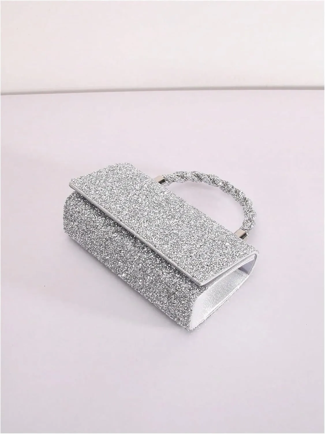 MakeMeChic Women's Evening Bags Glitter Top Handle Single Strap Clutch Handbag Mini Shoulder Bags