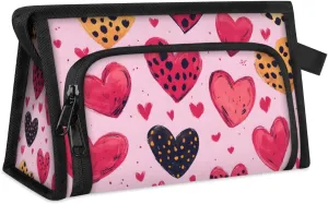 Makeup Bag Hearts Printed Travel Toiletry Bag Makeup Organizer Portable Make Up Bags for Women Cosmetic Bag with Handle