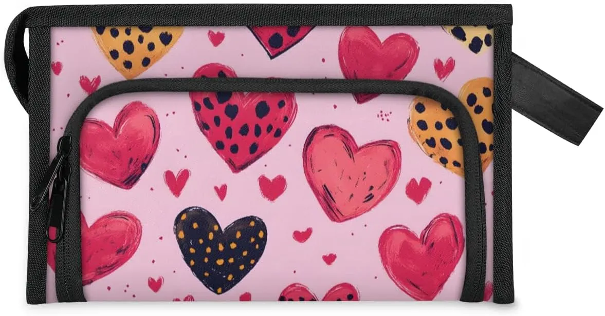 Makeup Bag Hearts Printed Travel Toiletry Bag Makeup Organizer Portable Make Up Bags for Women Cosmetic Bag with Handle