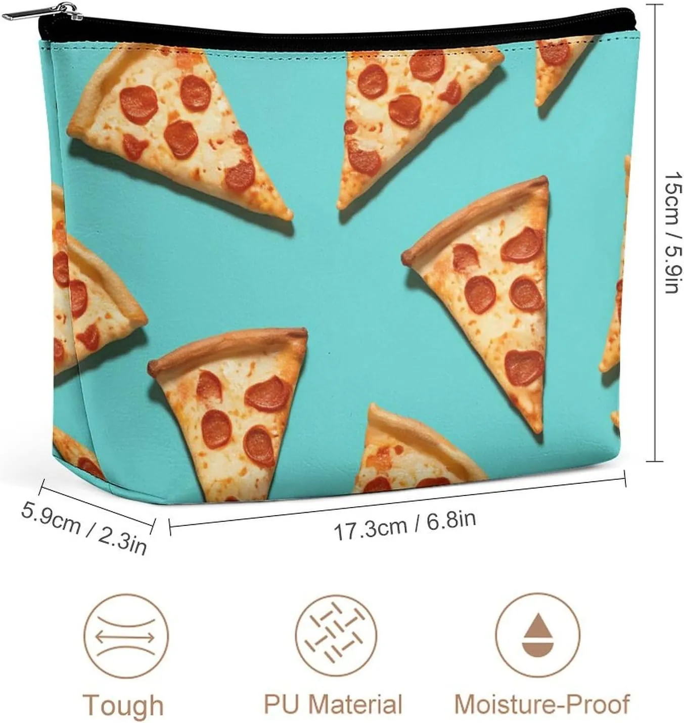 Makeup Bag Portable Cosmetic Bag Green Pizza Slices Toiletry Bag Makeup Organizer Case Large Capacity Zipper Pouch Travel Toiletry Pouch for Women Men