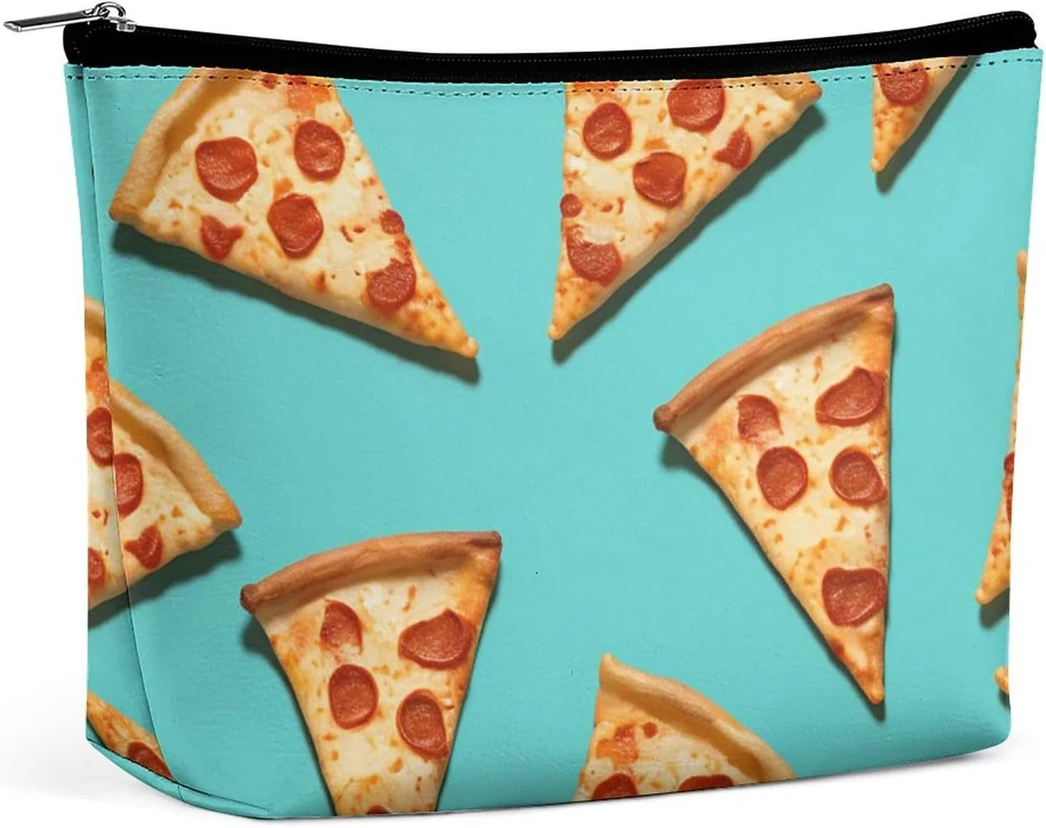 Makeup Bag Portable Cosmetic Bag Green Pizza Slices Toiletry Bag Makeup Organizer Case Large Capacity Zipper Pouch Travel Toiletry Pouch for Women Men
