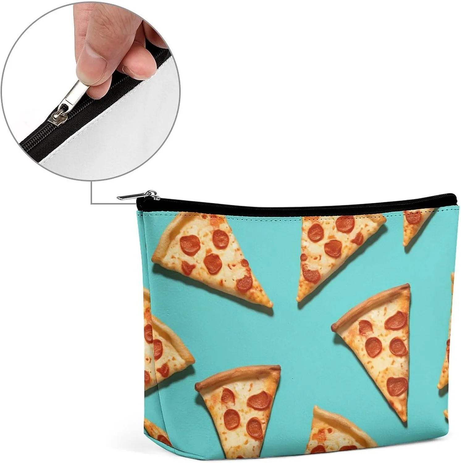 Makeup Bag Portable Cosmetic Bag Green Pizza Slices Toiletry Bag Makeup Organizer Case Large Capacity Zipper Pouch Travel Toiletry Pouch for Women Men
