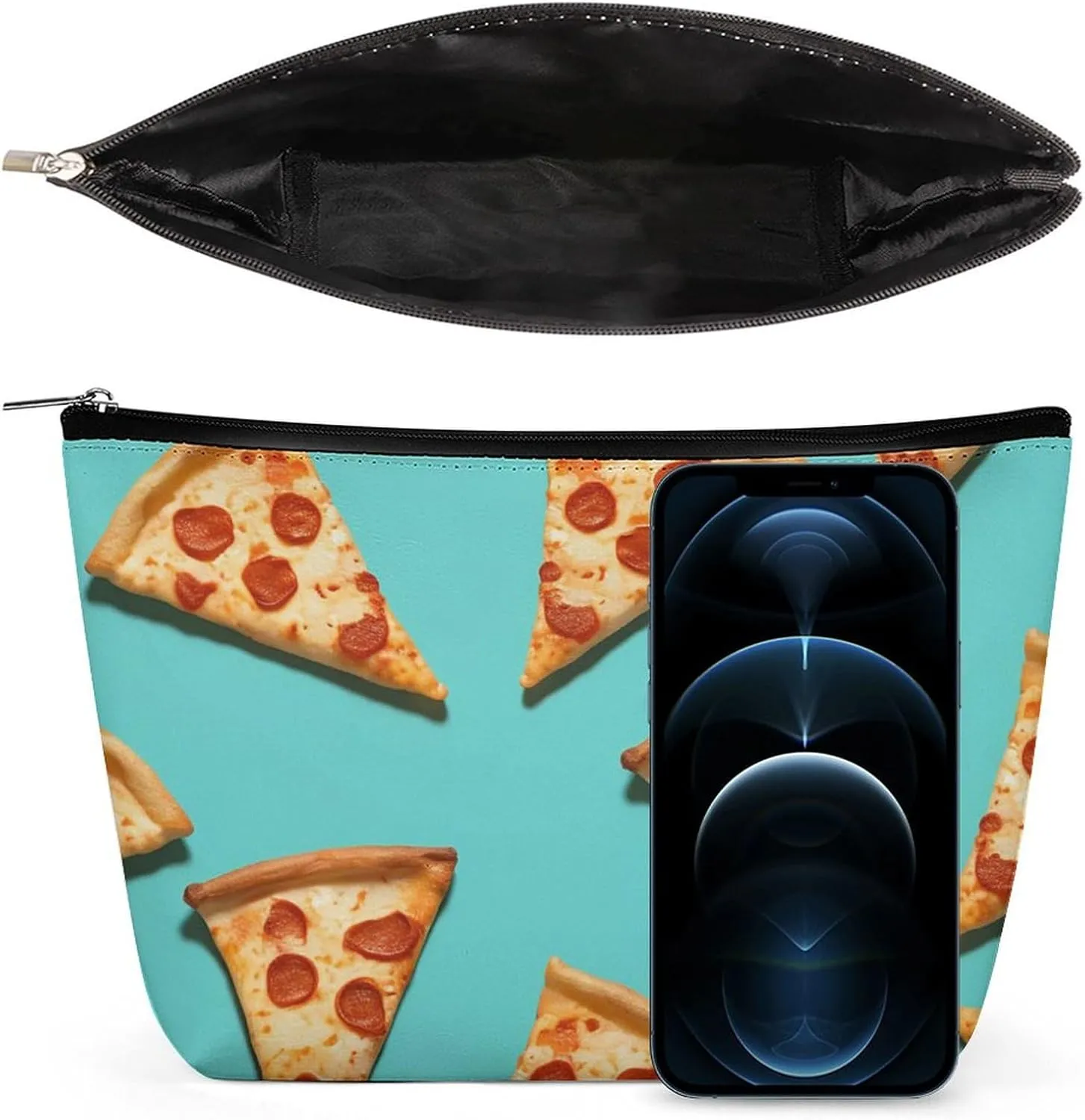 Makeup Bag Portable Cosmetic Bag Green Pizza Slices Toiletry Bag Makeup Organizer Case Large Capacity Zipper Pouch Travel Toiletry Pouch for Women Men
