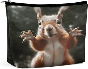 Makeup Bags Large Capacity Cosmetic Bags for Women Squirrel Funny Animal Open Flat Toiletry Bag Waterproof Makeup Pouch Portable Cosmetic Organizer Makeups Train for Travel Gift