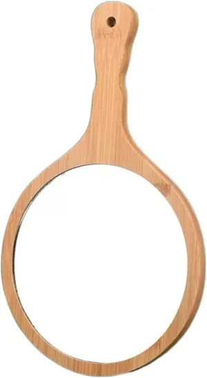 Makeup Mirror Small Mirror Hand-held Cosmetic Mirror Bamboo Handle Mirror High Definition Round Cosmetic Mirror Household Small and Portable Travel Vanity Mirror(Medium)