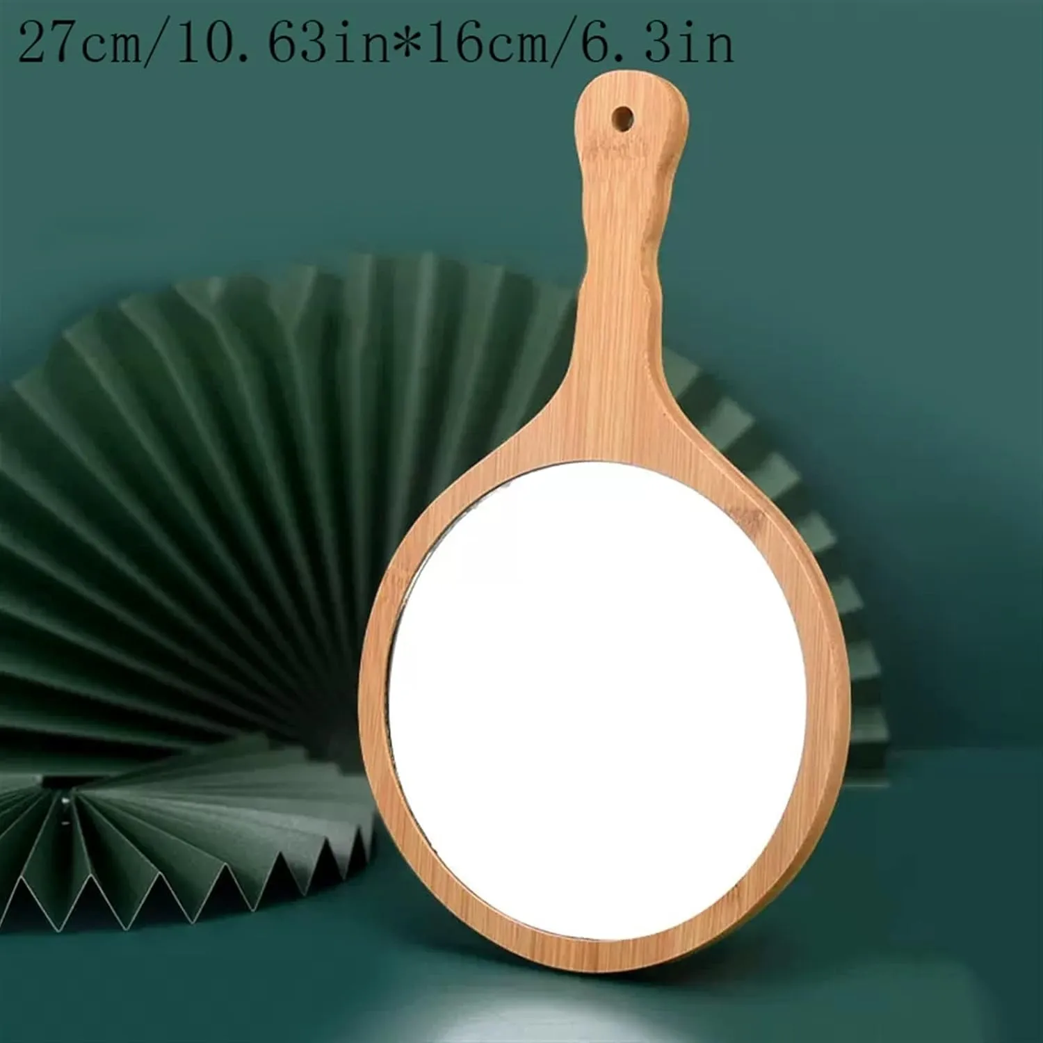 Makeup Mirror Small Mirror Hand-held Cosmetic Mirror Bamboo Handle Mirror High Definition Round Cosmetic Mirror Household Small and Portable Travel Vanity Mirror(Medium)