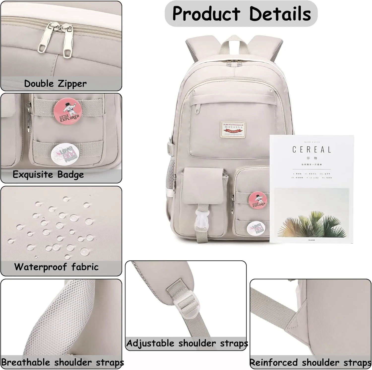Makukke School Backpacks for Teen Girls - Laptop Backpacks 15.6 Inch College Cute Bookbag Anti Theft Women Casual Daypack,Gray