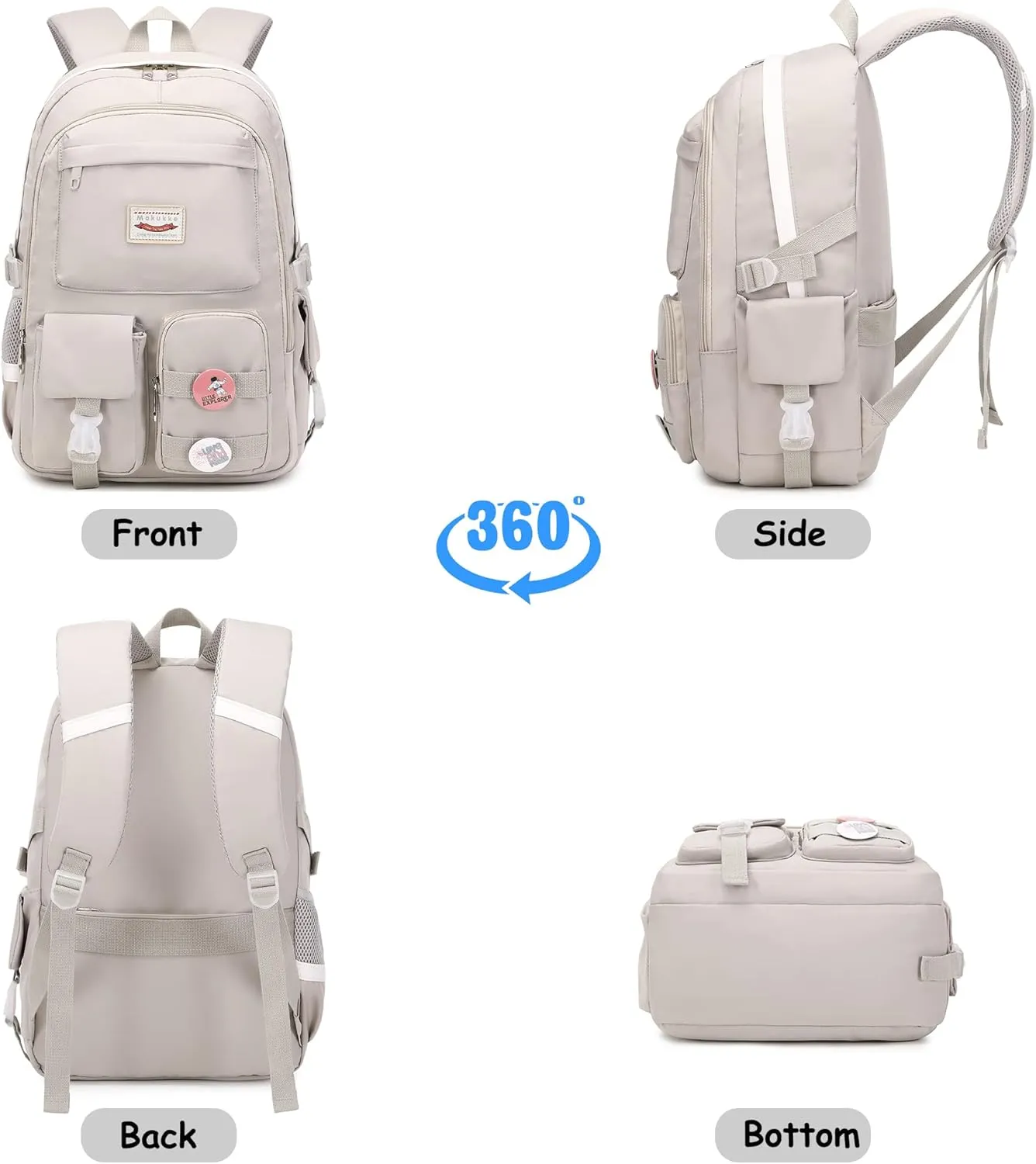 Makukke School Backpacks for Teen Girls - Laptop Backpacks 15.6 Inch College Cute Bookbag Anti Theft Women Casual Daypack,Gray