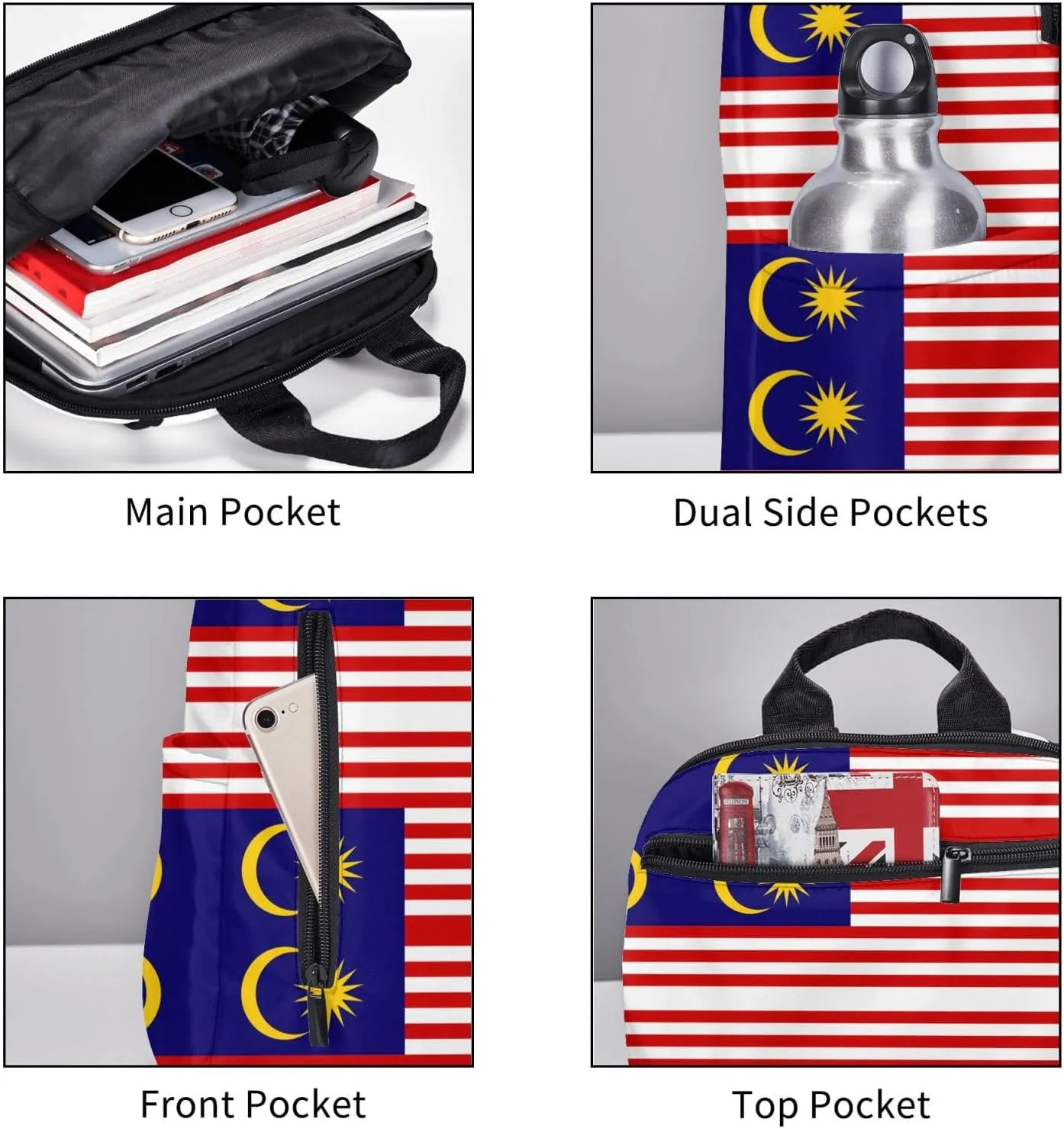 Malaysia Flag print Lightweight Laptop Backpack Travel Daypack Bookbag for Women Men for Travel Work