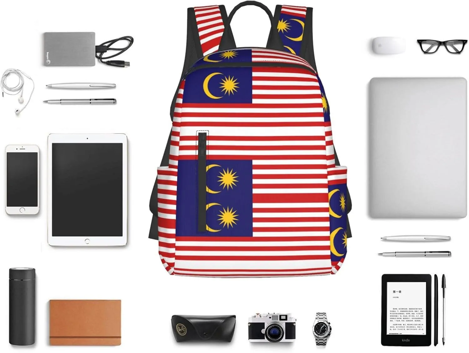 Malaysia Flag print Lightweight Laptop Backpack Travel Daypack Bookbag for Women Men for Travel Work