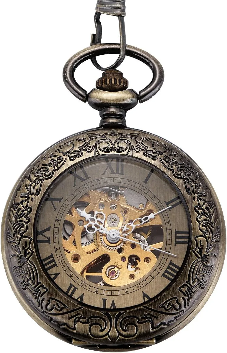 ManChDa Mechanical Pocket Watch for Men Vintage Pocket Watch with Chain Skeleton Pocket Watches