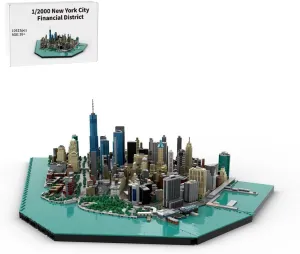 Manhattan Downtown Financial District Architecture Building Blocks Set, MOC-221106 1/2000 Scale City Building Street Scene Model, Can be Combined with Other New York Models, 10523PCS