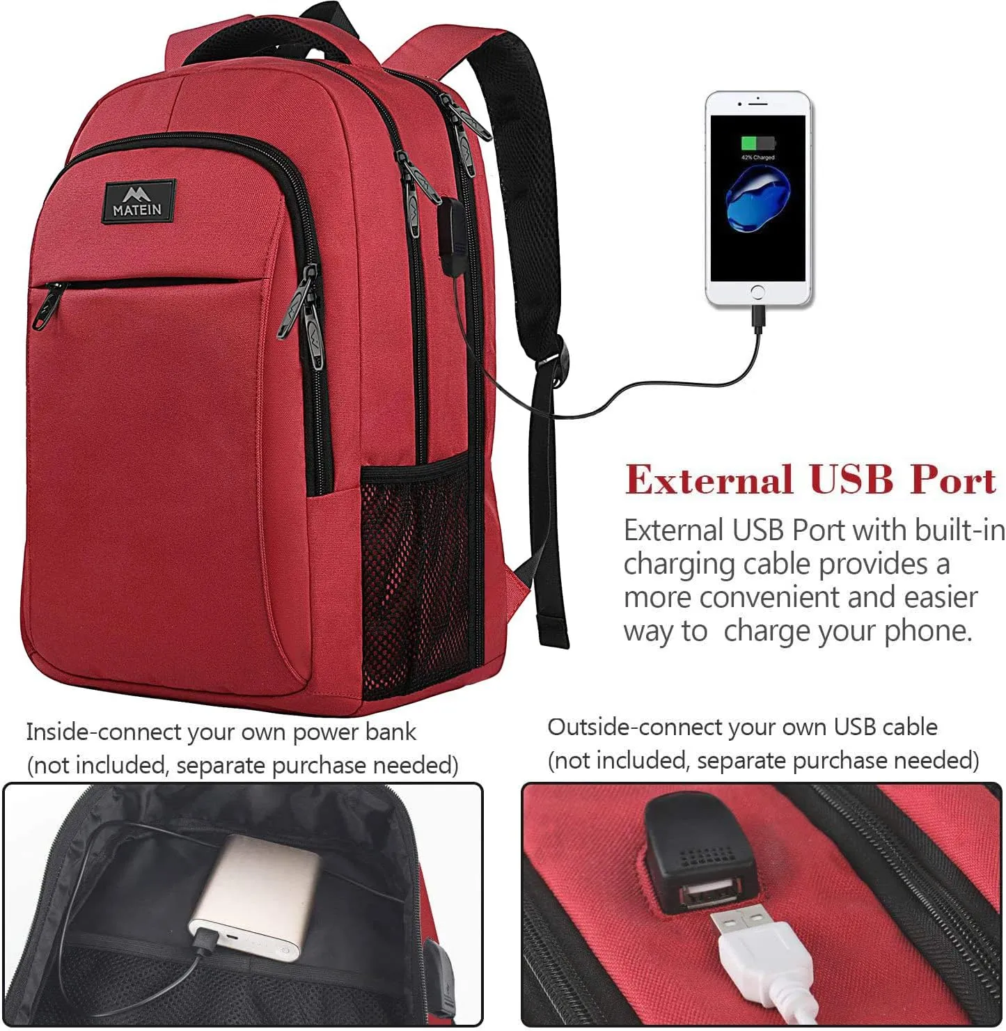 MATEIN 17 Inch Laptop Backpack for Women, Extra Large TSA Friendly Backpack with USB Charging Port, Anti Theft Carry On Flight Approved Business Work Travel College Computer Backpack Bag,Red