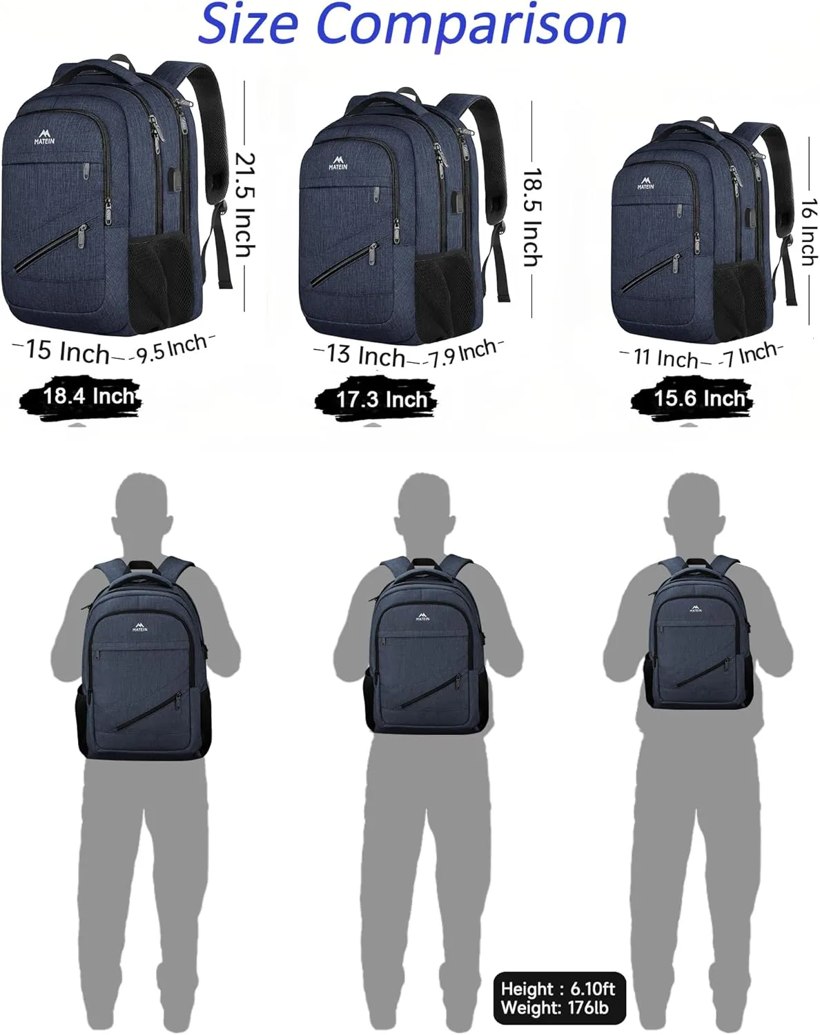 MATEIN Extra Large Laptop Backpack for Men, 50 L Travel Backpack Carry On TSA Approved with USB Port and Trolley Sleeve, Waterproof Work Business Bag Fits 18.4 Inch Computer Notebook, Dark Blue