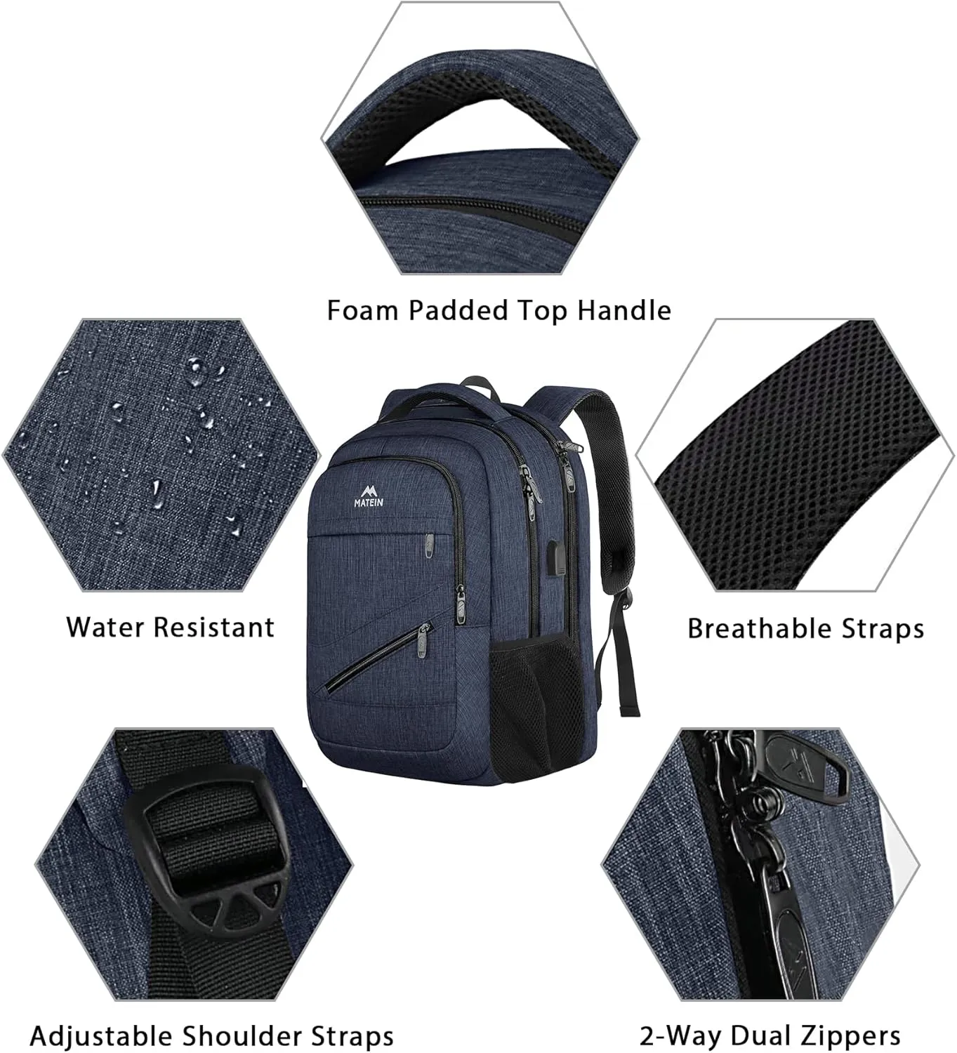 MATEIN Extra Large Laptop Backpack for Men, 50 L Travel Backpack Carry On TSA Approved with USB Port and Trolley Sleeve, Waterproof Work Business Bag Fits 18.4 Inch Computer Notebook, Dark Blue
