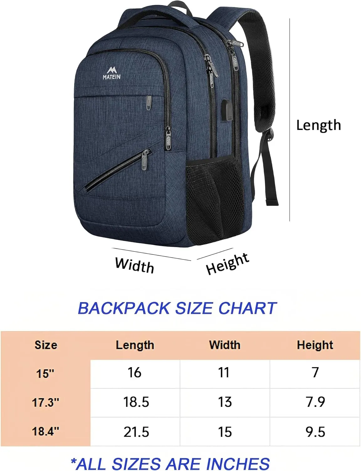 MATEIN Extra Large Laptop Backpack for Men, 50 L Travel Backpack Carry On TSA Approved with USB Port and Trolley Sleeve, Waterproof Work Business Bag Fits 18.4 Inch Computer Notebook, Dark Blue