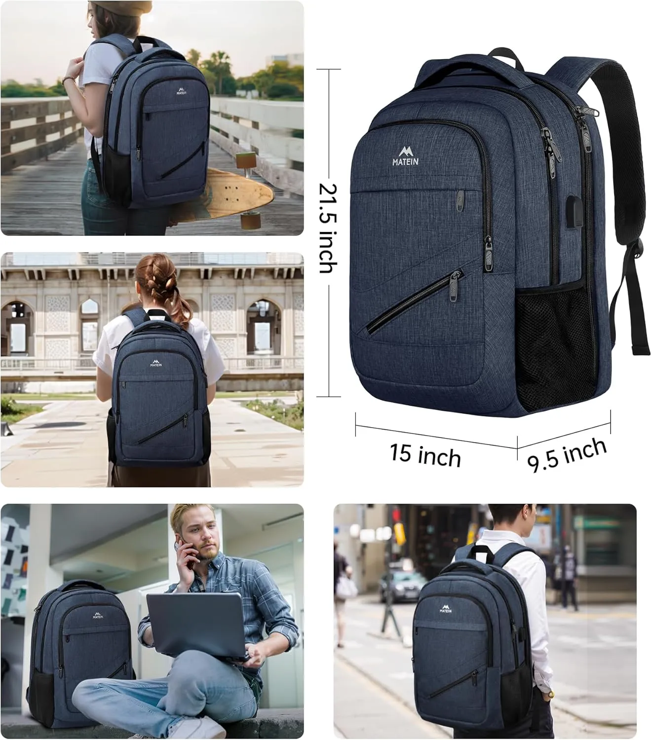MATEIN Extra Large Laptop Backpack for Men, 50 L Travel Backpack Carry On TSA Approved with USB Port and Trolley Sleeve, Waterproof Work Business Bag Fits 18.4 Inch Computer Notebook, Dark Blue