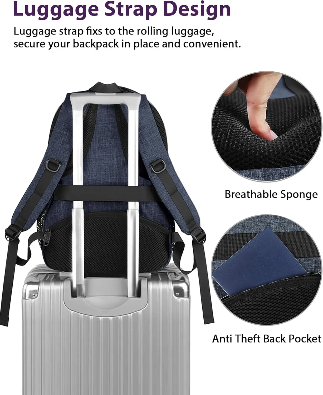 MATEIN Extra Large Laptop Backpack for Men, 50 L Travel Backpack Carry On TSA Approved with USB Port and Trolley Sleeve, Waterproof Work Business Bag Fits 18.4 Inch Computer Notebook, Dark Blue