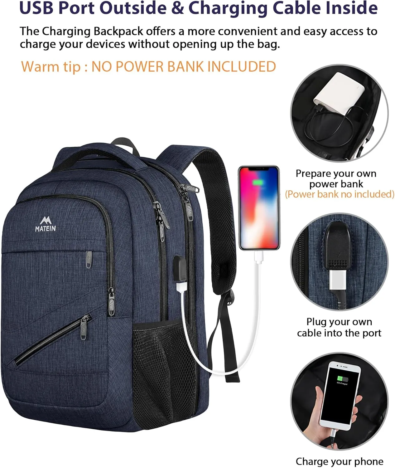 MATEIN Extra Large Laptop Backpack for Men, 50 L Travel Backpack Carry On TSA Approved with USB Port and Trolley Sleeve, Waterproof Work Business Bag Fits 18.4 Inch Computer Notebook, Dark Blue