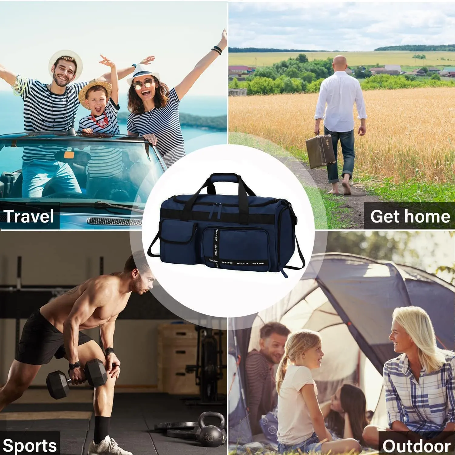 MAXTOP Gym Bag for Women Men Travel Duffle Bag Large Capacity Carry On Weekender Overnight Bag With Shoe Compartment Gym Tote Dry Wet Separation Duffel Bag for Travel