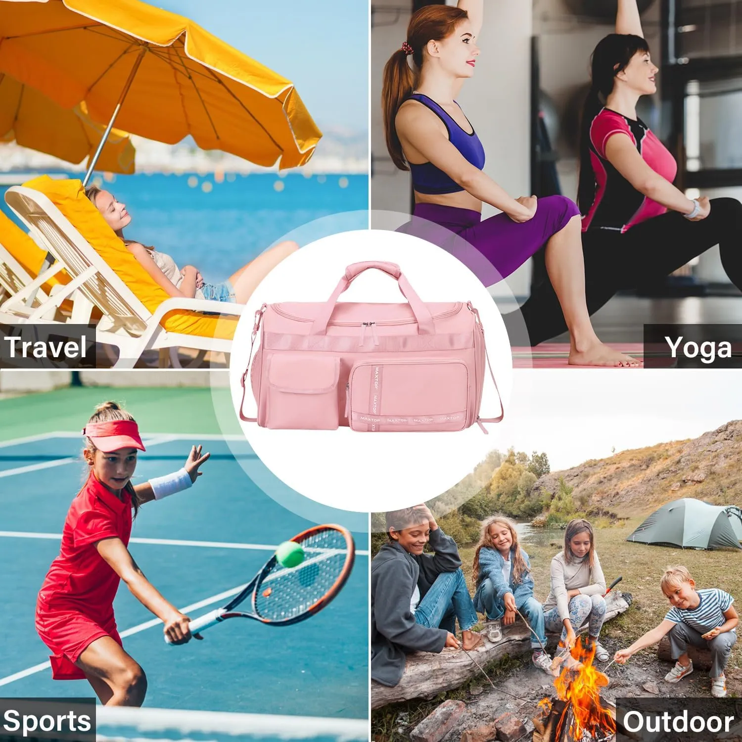 MAXTOP Gym Bag for Women Men Travel Duffle Bag Large Capacity Carry On Weekender Overnight Bag With Shoe Compartment Gym Tote Dry Wet Separation Duffel Bag for Travel