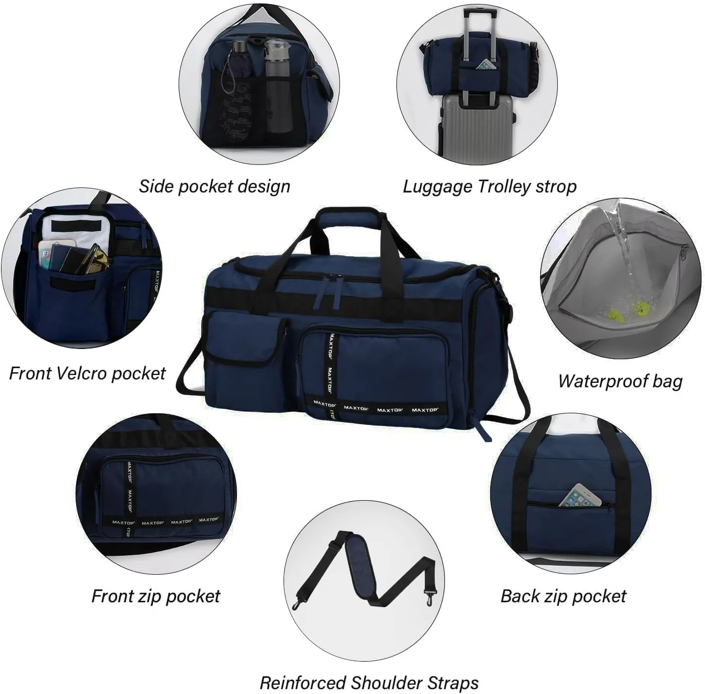 MAXTOP Gym Bag for Women Men Travel Duffle Bag Large Capacity Carry On Weekender Overnight Bag With Shoe Compartment Gym Tote Dry Wet Separation Duffel Bag for Travel