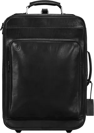 Maxwell Scott - Luxury Full Grain Leather Wheeled Rolling Trolley Case Luggage for Luxury Travelling - The Piazzale Black