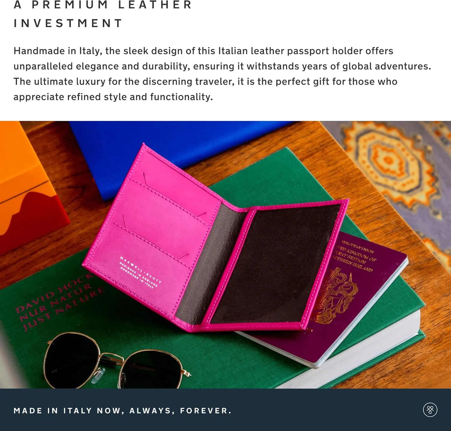 Maxwell Scott - Luxury Leather Passport Holder Cover for Luxury Travel - Handmade from Italian Full Grain Hides - The Prato