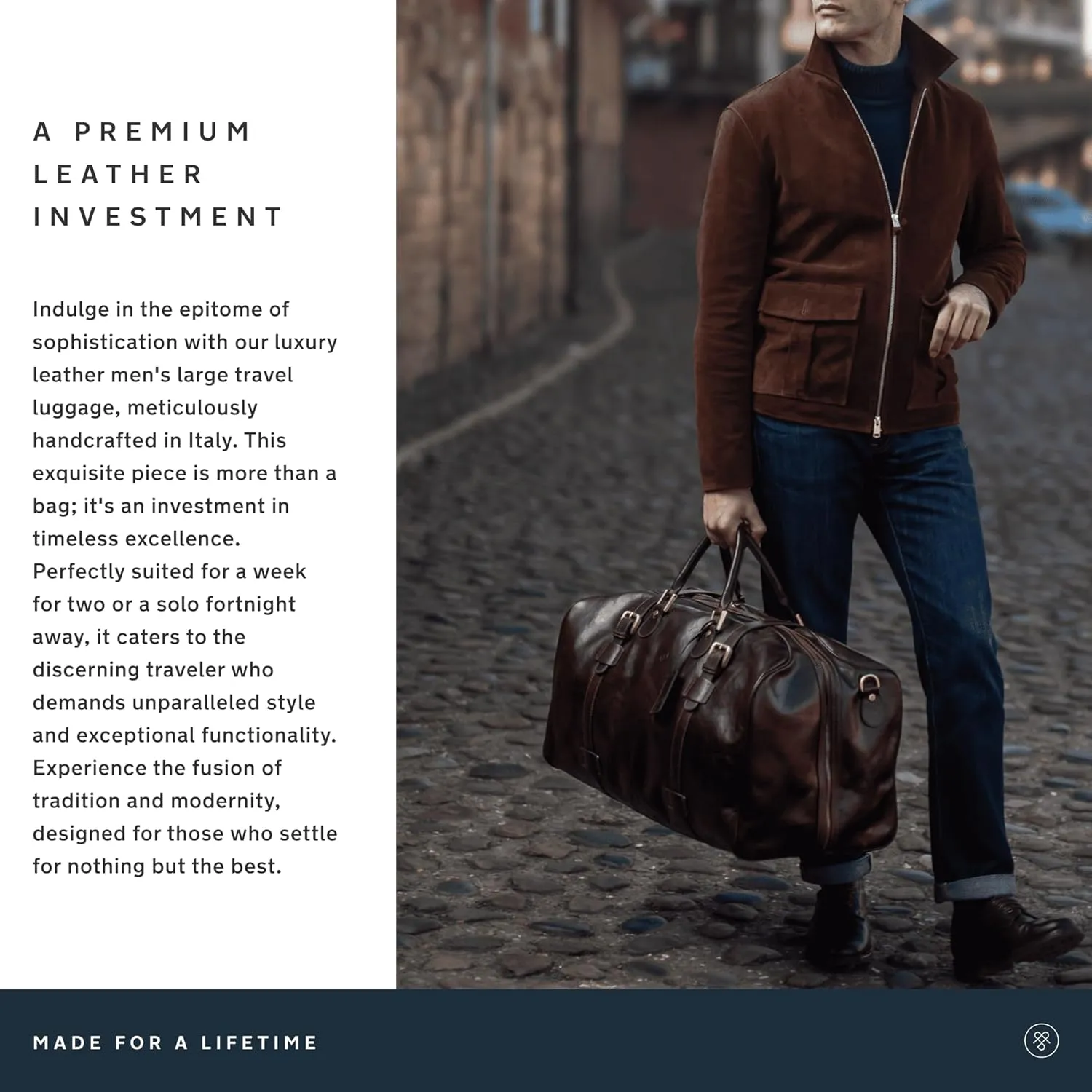 Maxwell Scott - Mens Leather Extra Large Travel Duffle Bag for Luxury Travel - Handmade in Italy - The FleroEL Dark Brown