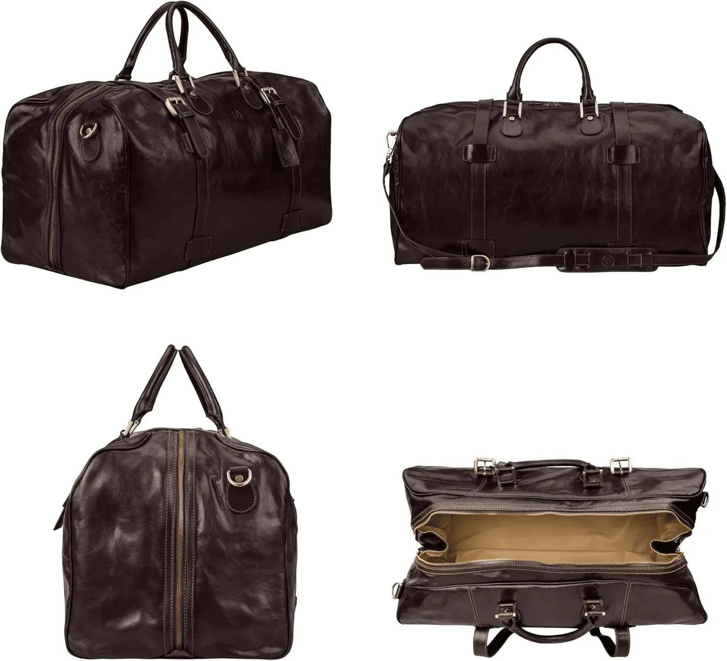 Maxwell Scott - Mens Leather Extra Large Travel Duffle Bag for Luxury Travel - Handmade in Italy - The FleroEL Dark Brown