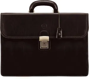 Maxwell Scott - Mens Luxury Full Grain Leather Classic Work Briefcase with Shoulder Strap - 3 Section - The Paolo3