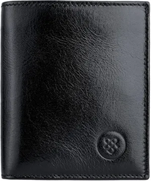 Maxwell Scott - Mens Luxury Italian Leather Bifold Card Wallet with Coin Pocket Pouch - Handmade in Italy - The Rocca Black