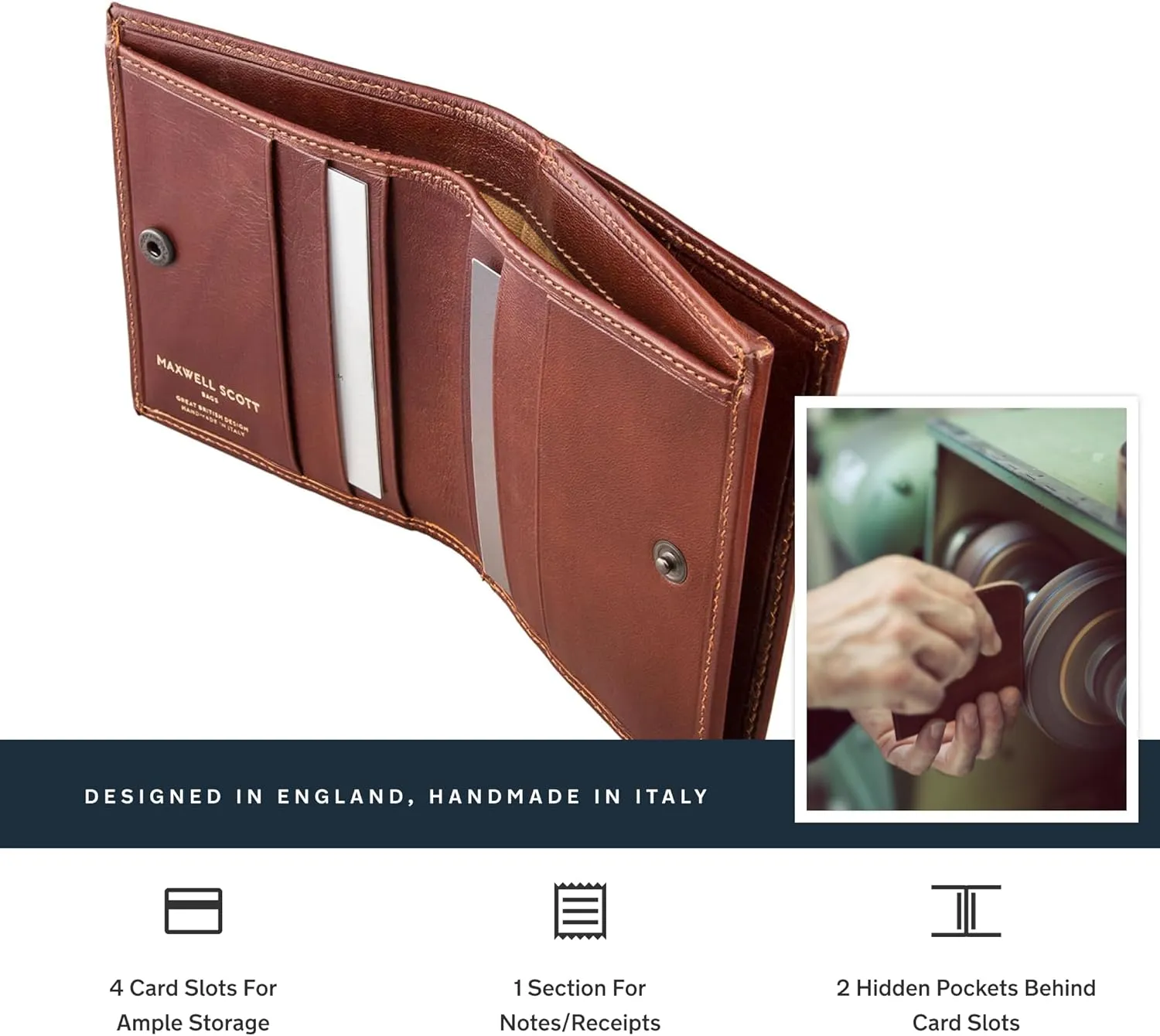 Maxwell Scott - Mens Luxury Leather Bifold Card Wallet with Coin Pocket Pouch - Made in Italy - The Rocca Chestnut Tan