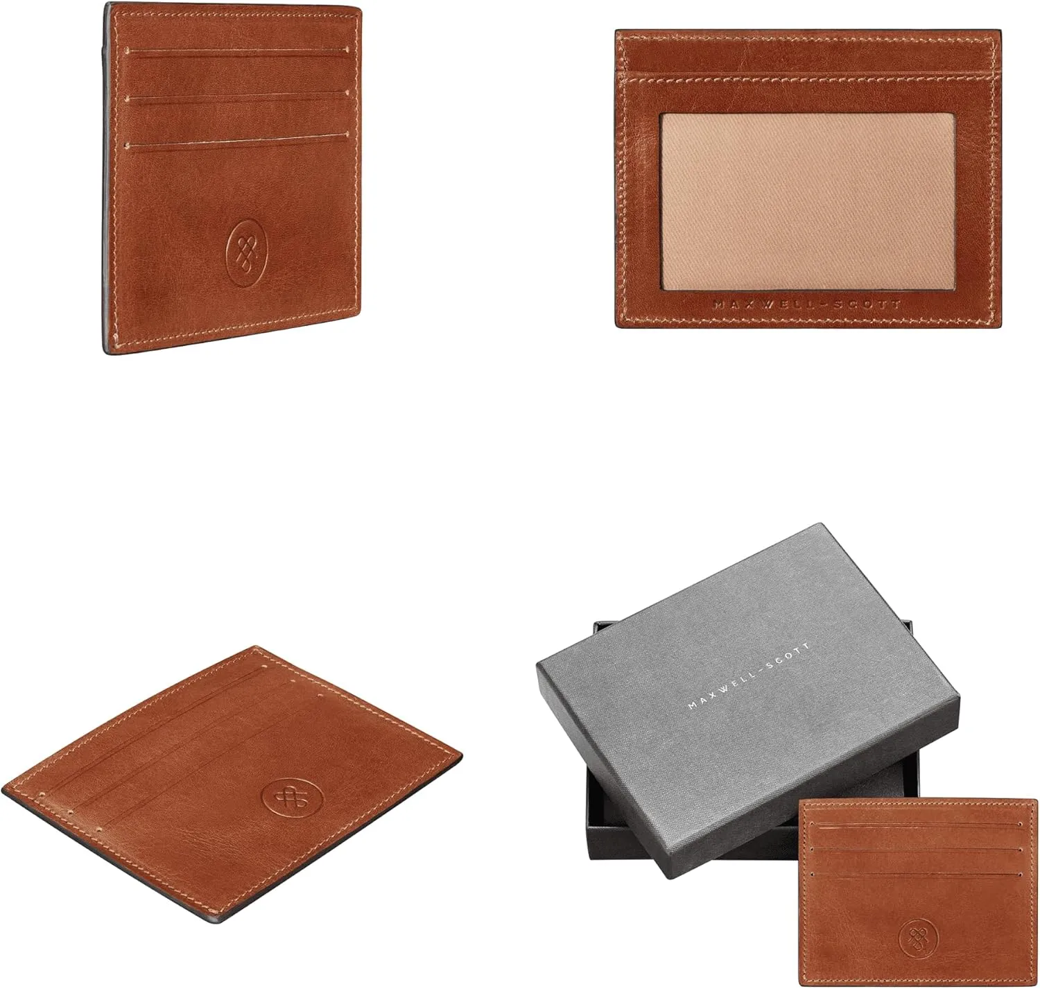 Maxwell Scott - Mens Luxury Leather Card Holder with ID Window - Handmade from Full Grain Hides - The Alba Chestnut Tan