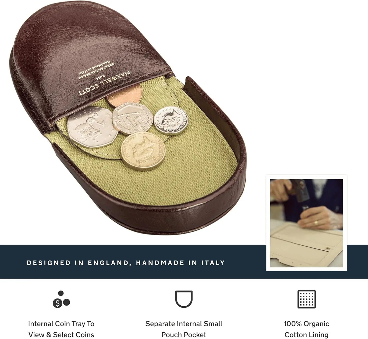 Maxwell Scott - Mens Luxury Leather Horseshoe Coin Pouch Wallet Purse - Made from Full Grain Hides - The Savino Dark Brown