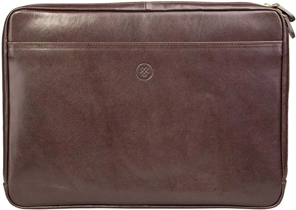 Maxwell Scott - Mens Womens Luxury Leather 14" Laptop Cover Sleeve for Computer - Handmade in Italy - The Bovino Dark Brown