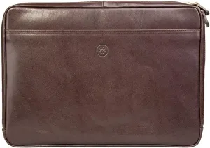 Maxwell Scott - Mens Womens Luxury Leather 14" Laptop Cover Sleeve for Computer - Handmade in Italy - The Bovino Dark Brown