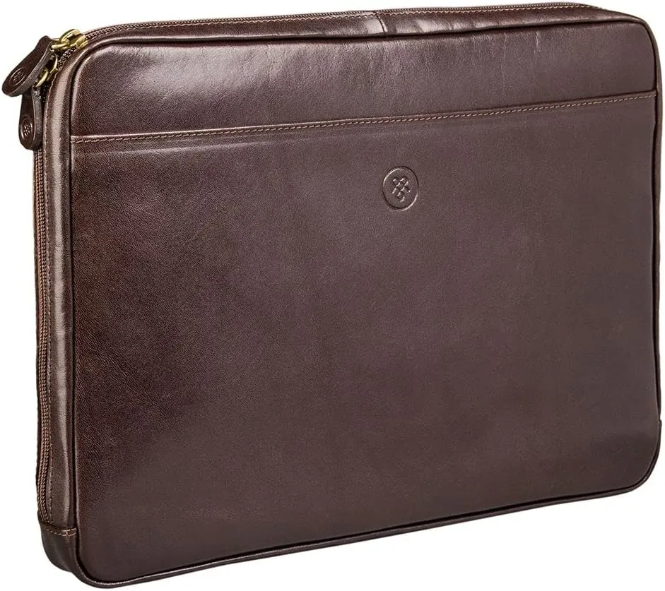 Maxwell Scott - Mens Womens Luxury Leather 14" Laptop Cover Sleeve for Computer - Handmade in Italy - The Bovino Dark Brown