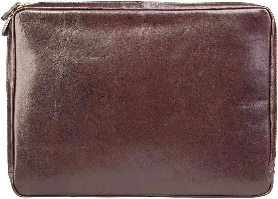 Maxwell Scott - Mens Womens Luxury Leather 14" Laptop Cover Sleeve for Computer - Handmade in Italy - The Bovino Dark Brown