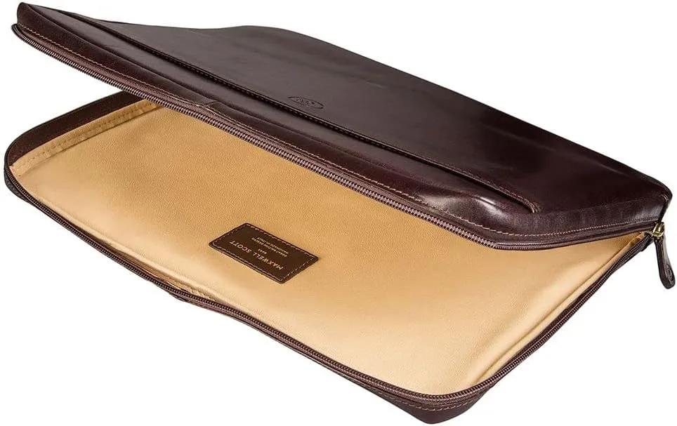 Maxwell Scott - Mens Womens Luxury Leather 14" Laptop Cover Sleeve for Computer - Handmade in Italy - The Bovino Dark Brown