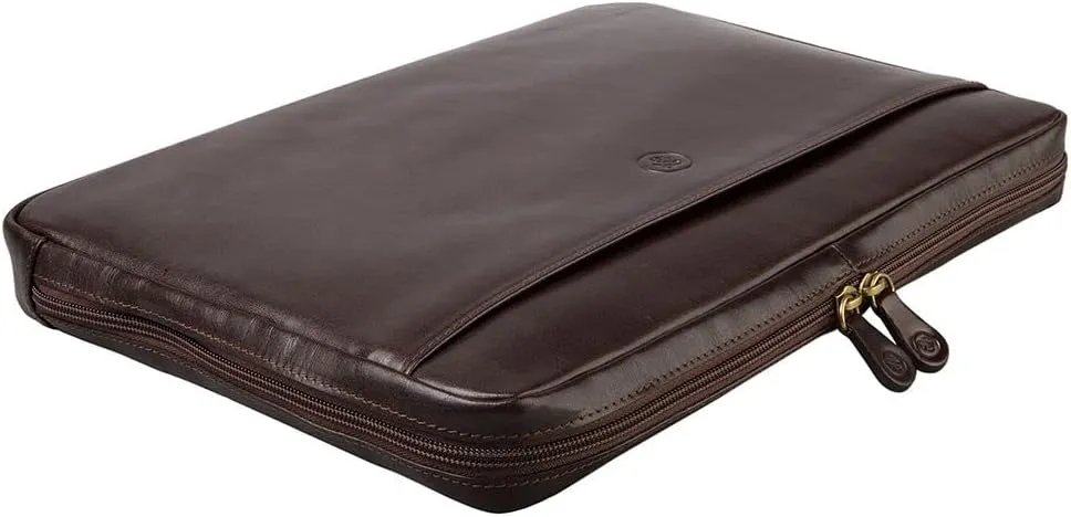Maxwell Scott - Mens Womens Luxury Leather 14" Laptop Cover Sleeve for Computer - Handmade in Italy - The Bovino Dark Brown